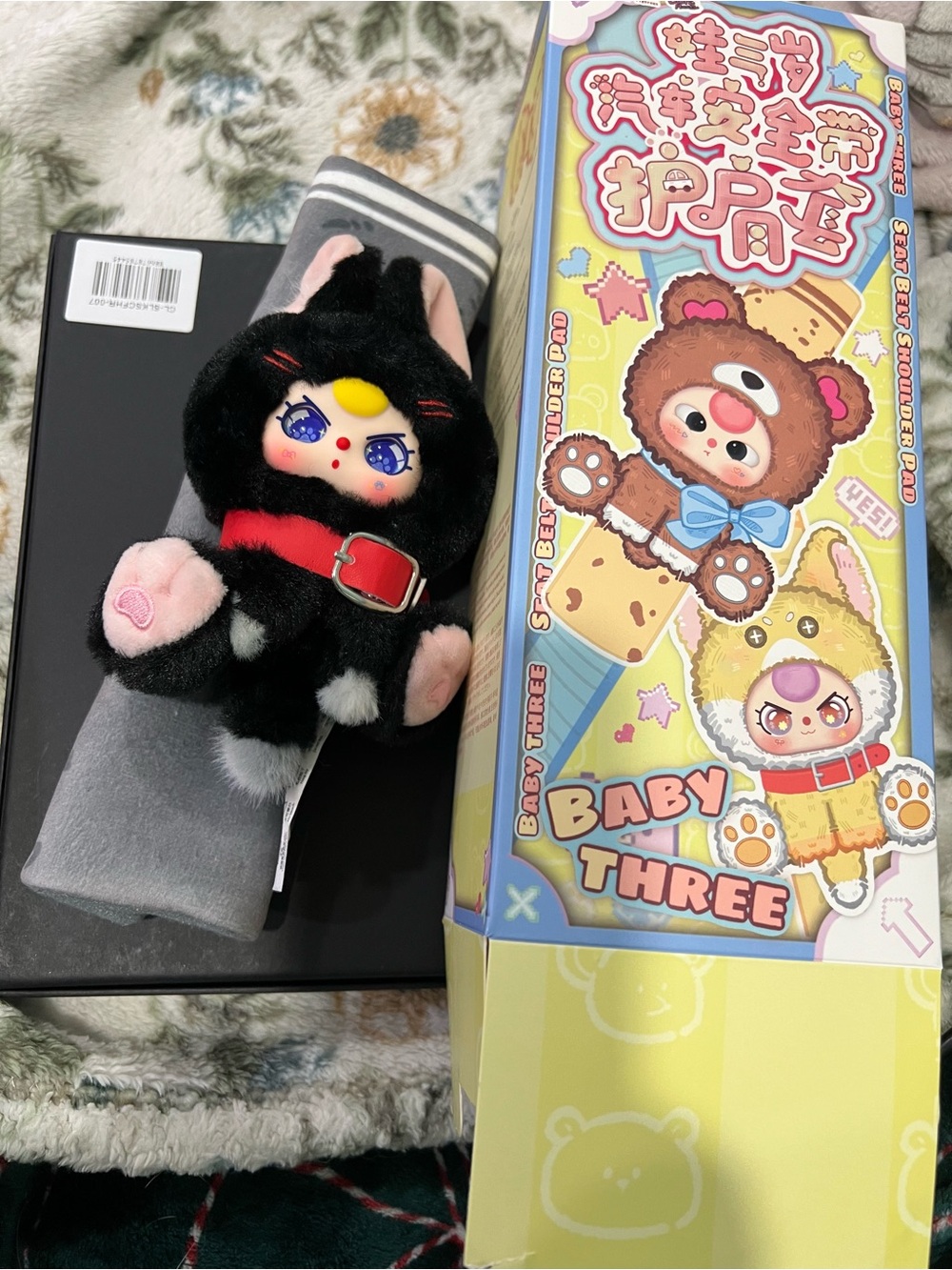Baby Three Plush Seat Belt Shoulder Pad - Black Plush Character